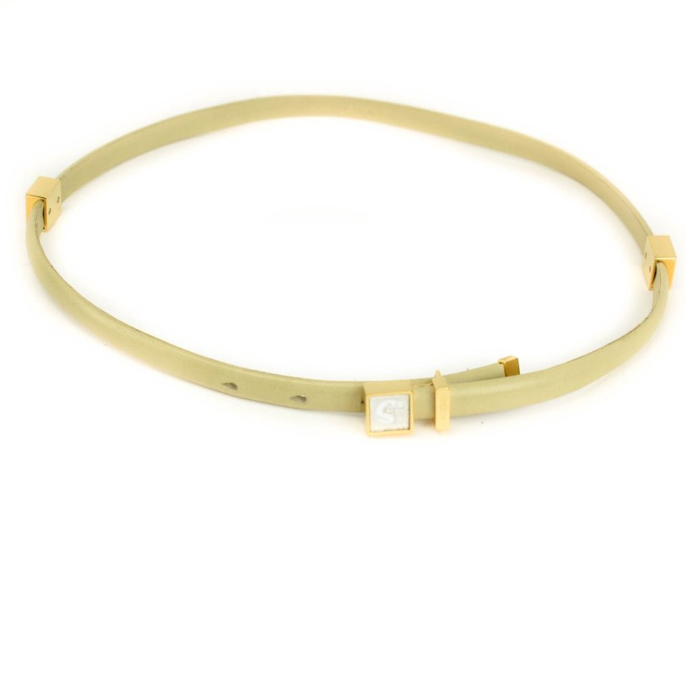 LALIQUE: Beige, Leather & "Crystal Venus" Belt